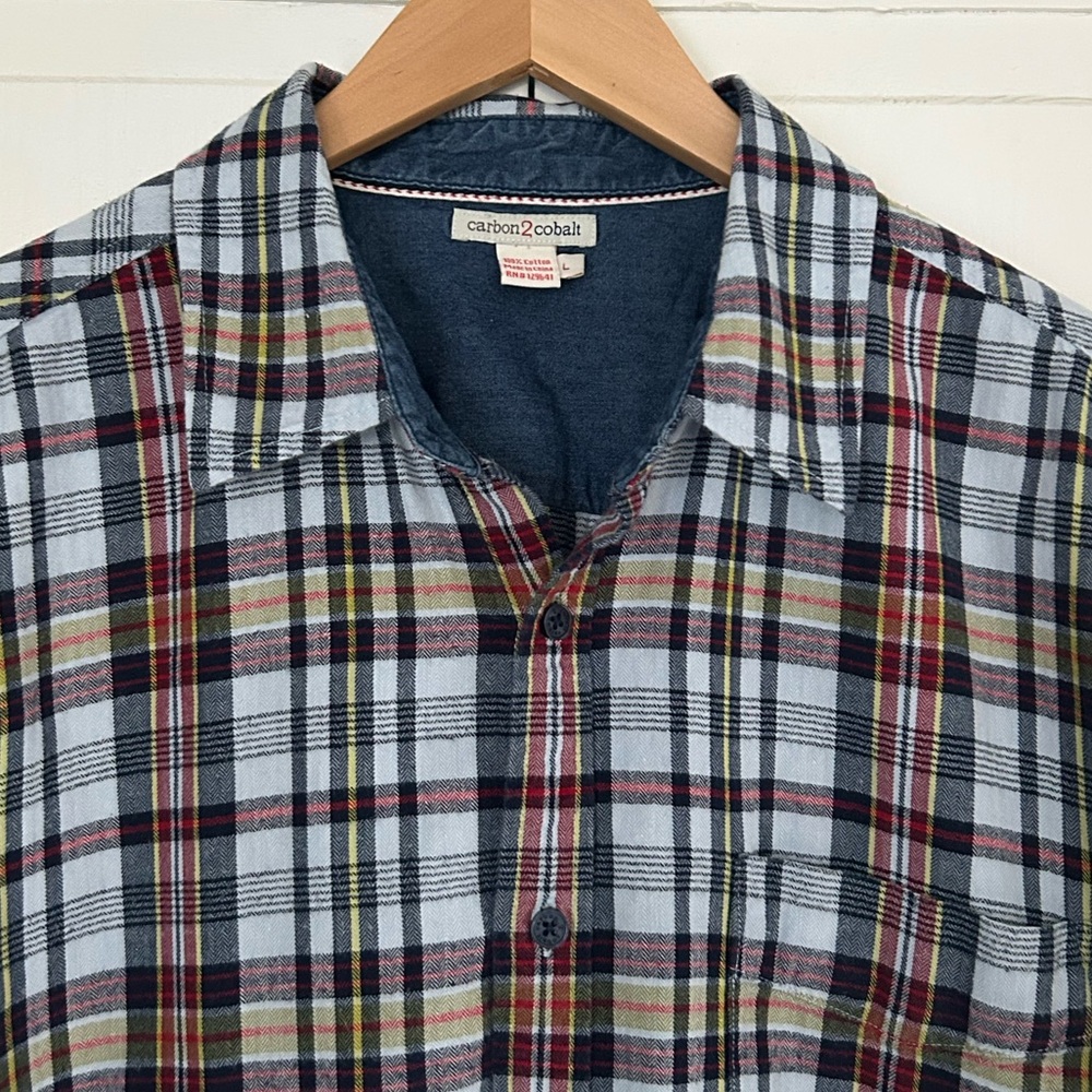 Carbon2Cobalt Mens Size L Short Sleeve Plaid Button Down Flannel Shirt